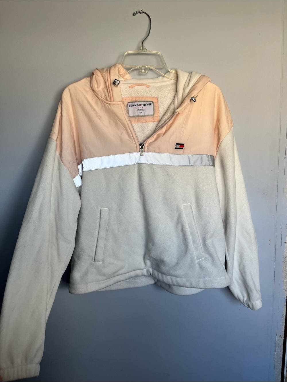 Tommy Hilfiger Peach and Cream Half-Zip Teddy Jacket